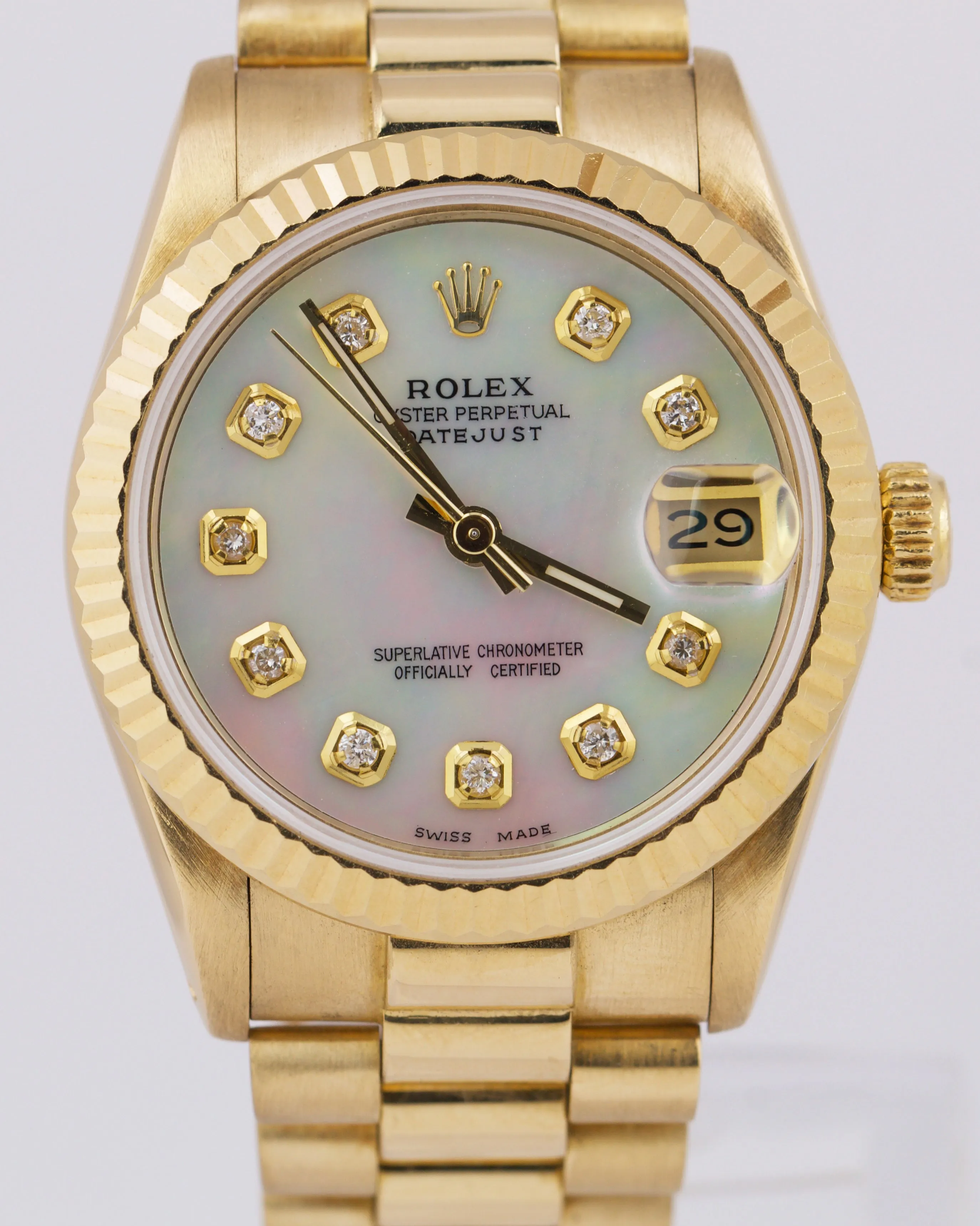 Rolex DateJust President 31mm MOTHER OF PEARL DIAMOND 18K Gold Fluted 68278