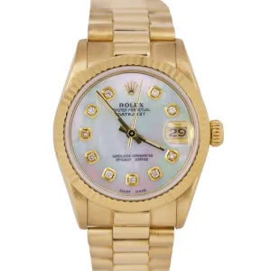 Rolex DateJust President 31mm MOTHER OF PEARL DIAMOND 18K Gold Fluted 68278