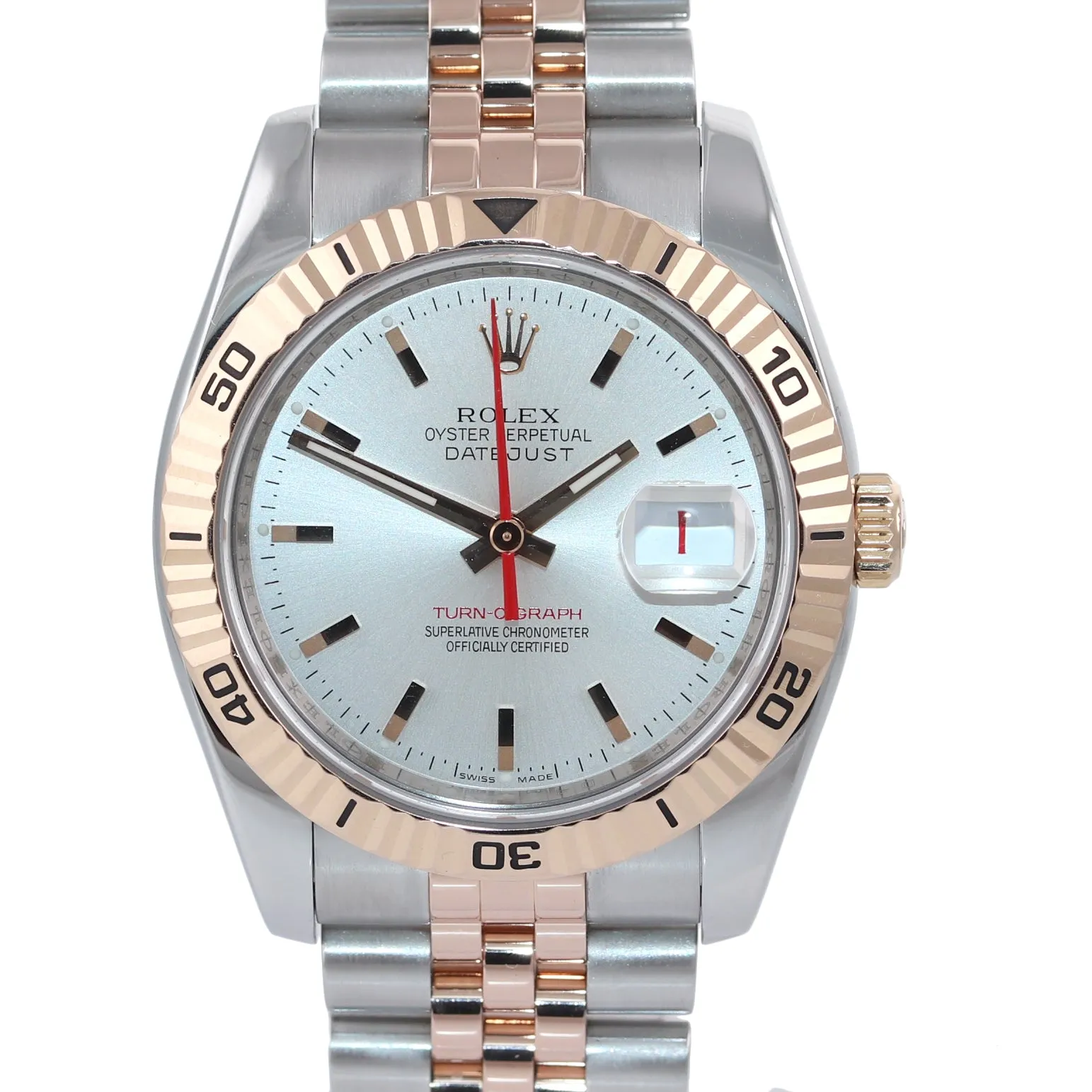 Rolex DateJust Turn-O-Graph 116261 Rose Gold Two Tone Silver 36mm Jubilee Watch