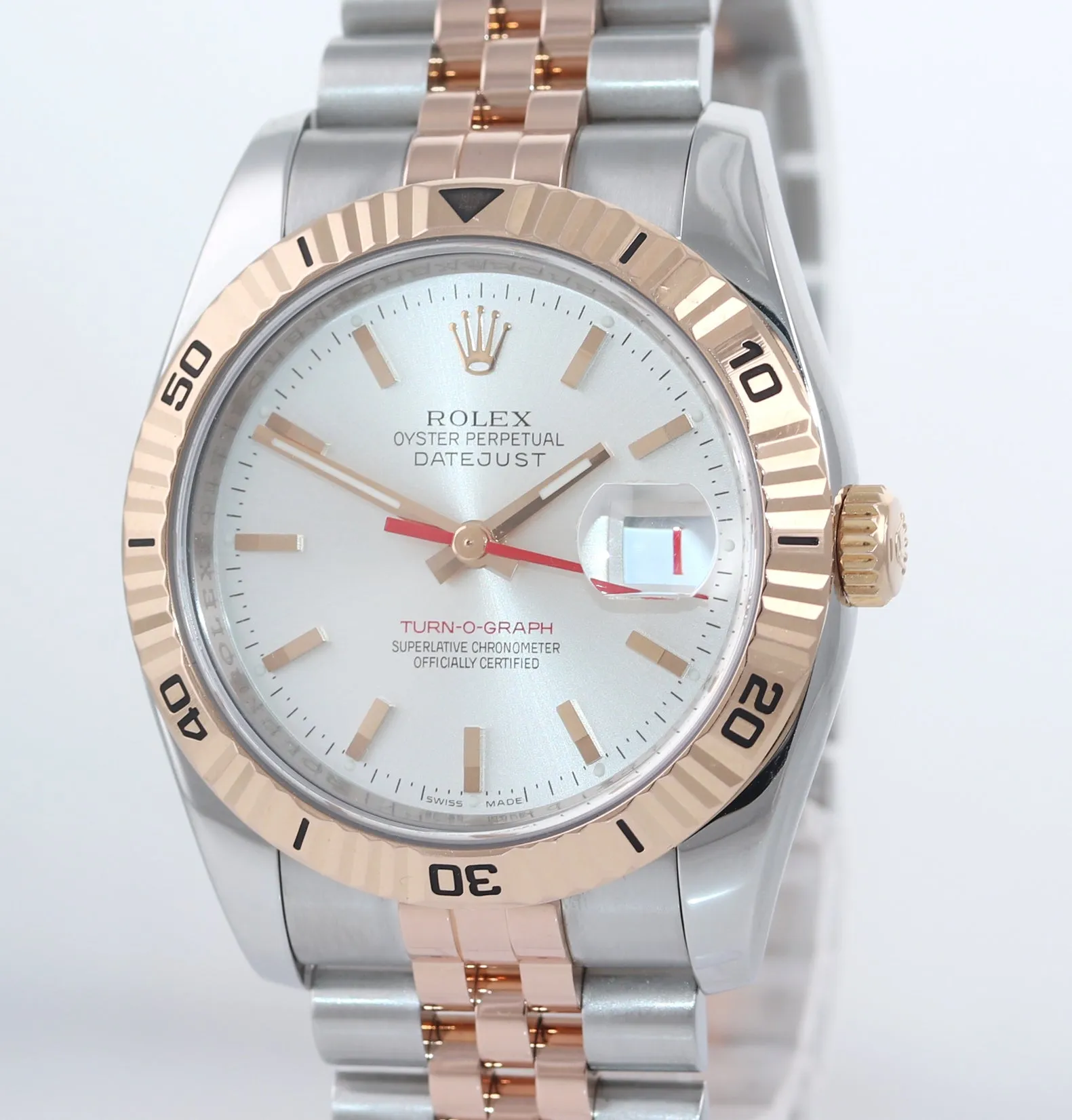 Rolex DateJust Turn-O-Graph 116261 Rose Gold Two Tone Silver 36mm Jubilee Watch