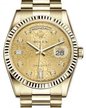Rolex Day-Date 36 Yellow Gold Champagne Jubilee Diamond Dial & Fluted Bezel President Bracelet 118238