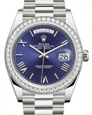 Rolex Day-Date 40 White Gold Blue Roman Dial & Diamond Bezel President Bracelet 228349RBR
