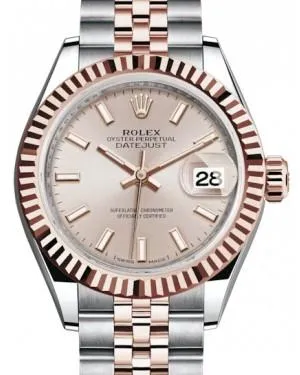 Rolex Lady Datejust 28 Rose Gold/Steel Sundust Index Dial & Fluted Bezel Jubilee Bracelet 279171