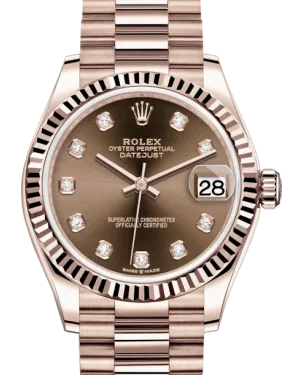 Rolex Lady-Datejust 31 Rose Gold Chocolate Diamond Dial & Fluted Bezel President Bracelet 278275