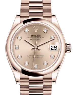 Rolex Lady-Datejust 31 Rose Gold Rose Diamond Dial & Smooth Domed Bezel President Bracelet 278245