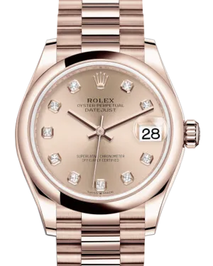 Rolex Lady-Datejust 31 Rose Gold Rose Diamond Dial & Smooth Domed Bezel President Bracelet 278245