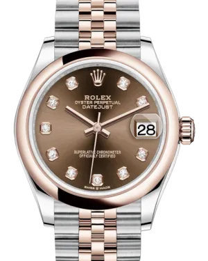 Rolex Lady-Datejust 31 Rose Gold/Steel Chocolate Diamond Dial & Smooth Domed Bezel Jubilee Bracelet 278241