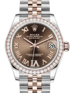 Rolex Lady-Datejust 31 Rose Gold/Steel Chocolate Roman Diamond VI Dial & Diamond Bezel Jubilee Bracelet 278381RBR