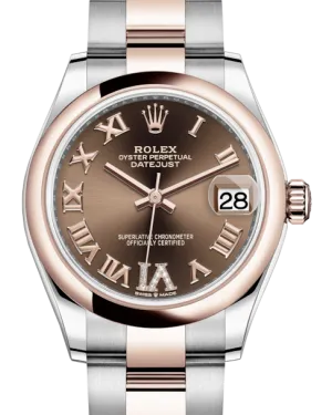 Rolex Lady-Datejust 31 Rose Gold/Steel Chocolate Roman Diamond VI Dial & Smooth Domed Bezel Oyster Bracelet 278241