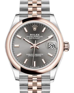 Rolex Lady-Datejust 31 Rose Gold/Steel Rhodium Index Dial & Smooth Domed Bezel Jubilee Bracelet 278241 - NEW