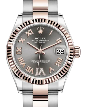 Rolex Lady-Datejust 31 Rose Gold/Steel Rhodium Roman Diamond VI Dial & Fluted Bezel Oyster Bracelet 278271