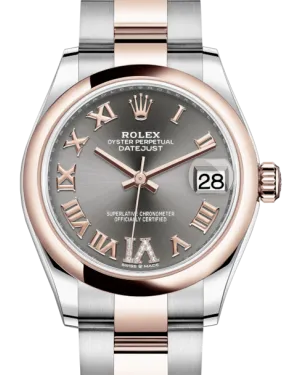 Rolex Lady-Datejust 31 Rose Gold/Steel Rhodium Roman Diamond VI Dial & Smooth Domed Bezel Oyster Bracelet 278241