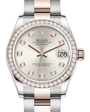 Rolex Lady-Datejust 31 Rose Gold/Steel Silver Diamond Dial & Diamond Bezel Oyster Bracelet 278381RBR