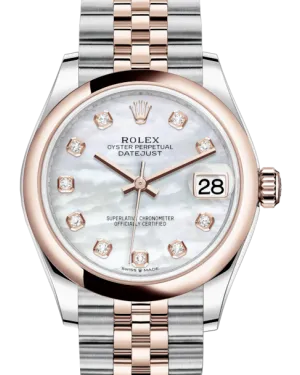Rolex Lady-Datejust 31 Rose Gold/Steel White Mother of Pearl Diamond Dial & Smooth Domed Bezel Jubilee Bracelet 278241