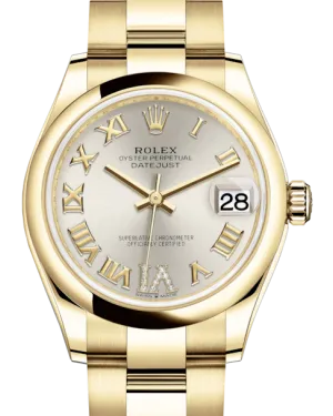Rolex Lady-Datejust 31 Yellow Gold Silver Roman Diamond VI Dial & Smooth Domed Bezel Oyster Bracelet 278248