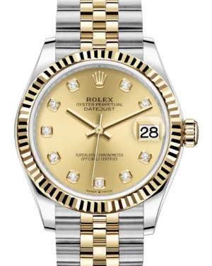 Rolex Lady-Datejust 31 Yellow Gold/Steel Champagne Diamond Dial & Fluted Bezel Jubilee Bracelet 278273