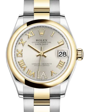 Rolex Lady-Datejust 31 Yellow Gold/Steel Silver Roman Diamond VI Dial & Smooth Domed Bezel Oyster Bracelet 278243