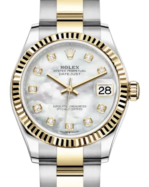 Rolex Lady-Datejust 31 Yellow Gold/Steel White Mother of Pearl Diamond Dial & Fluted Bezel Oyster Bracelet 278273