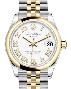 Rolex Lady-Datejust 31 Yellow Gold/Steel White Roman Dial & Smooth Domed Bezel Jubilee Bracelet 278243 - NEW