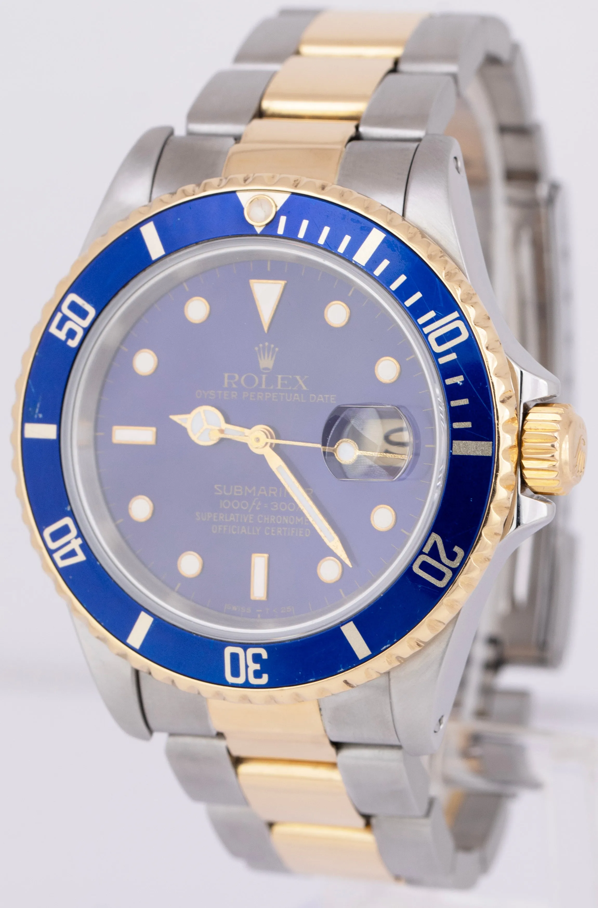 Rolex Submariner Date 40mm Blue Two-Tone 18K Yellow Gold Steel 16613 Watch BOX