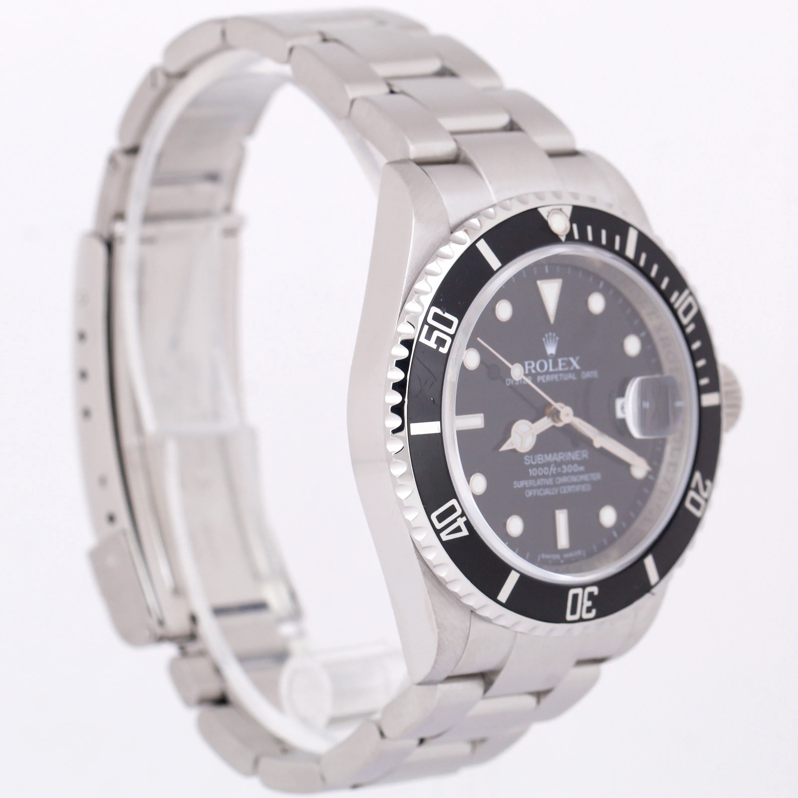 Rolex Submariner Date Black NO-HOLES Stainless Steel REHAUT 40mm 16610 Watch