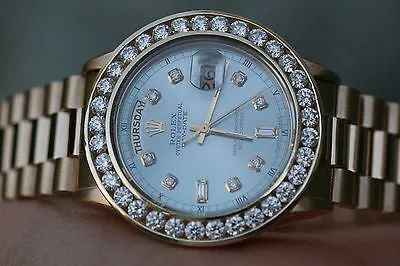 ROLEX WATCH 18038 PRESIDENT 36mm MENS FULL SIZE OVERSIZED 6ct. DIAMOND BEZEL