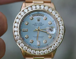 ROLEX WATCH 18038 PRESIDENT 36mm MENS FULL SIZE OVERSIZED 6ct. DIAMOND BEZEL