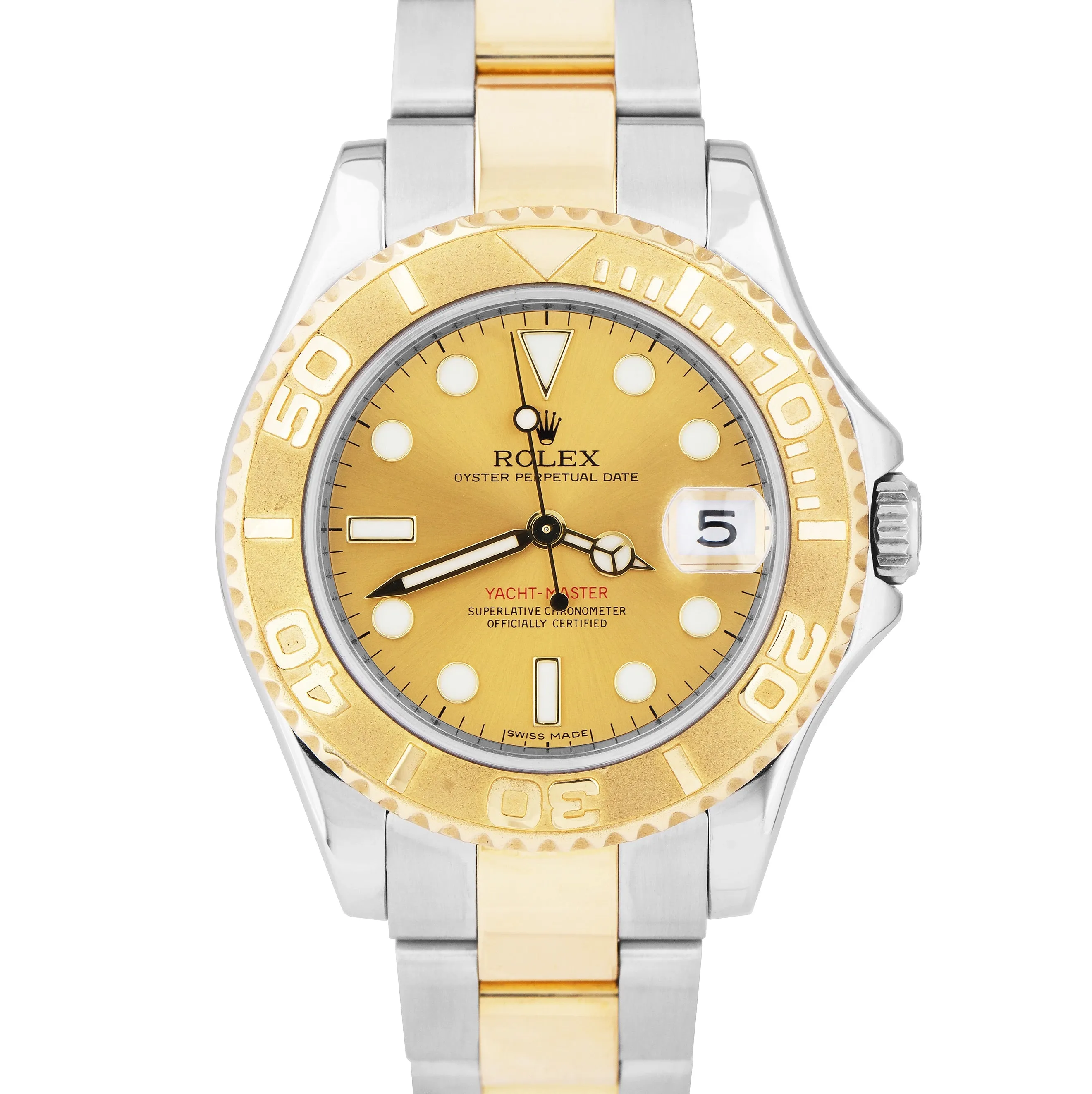 Rolex Yacht-Master Two-Tone REHAUT Mid-Size 35mm Champagne Watch 168623 FULL SET