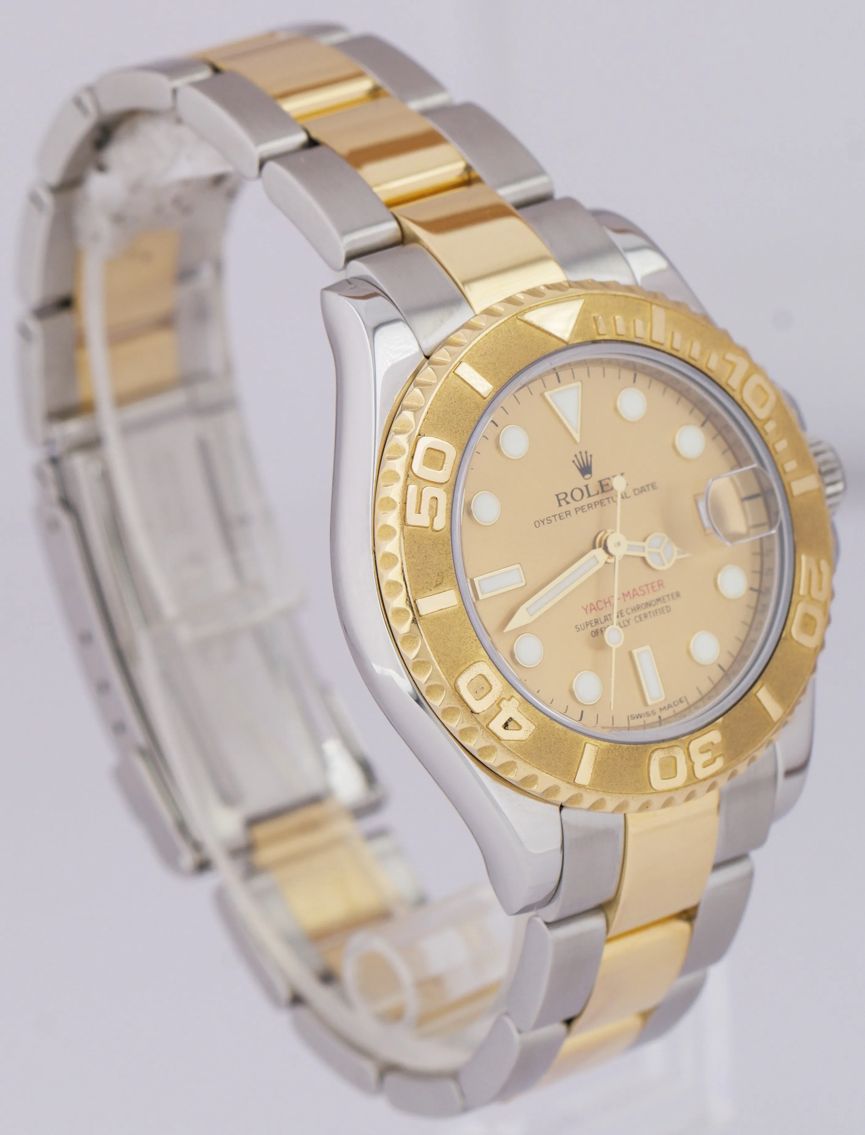 Rolex Yacht-Master Two-Tone REHAUT Mid-Size 35mm Champagne Watch 168623 FULL SET