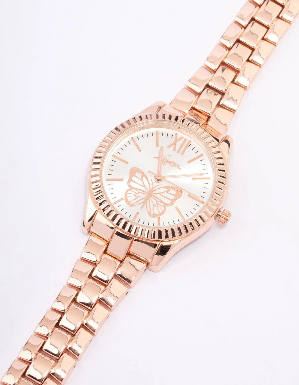 Rose Gold Butterfly Bezel Watch