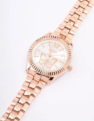 Rose Gold Butterfly Bezel Watch