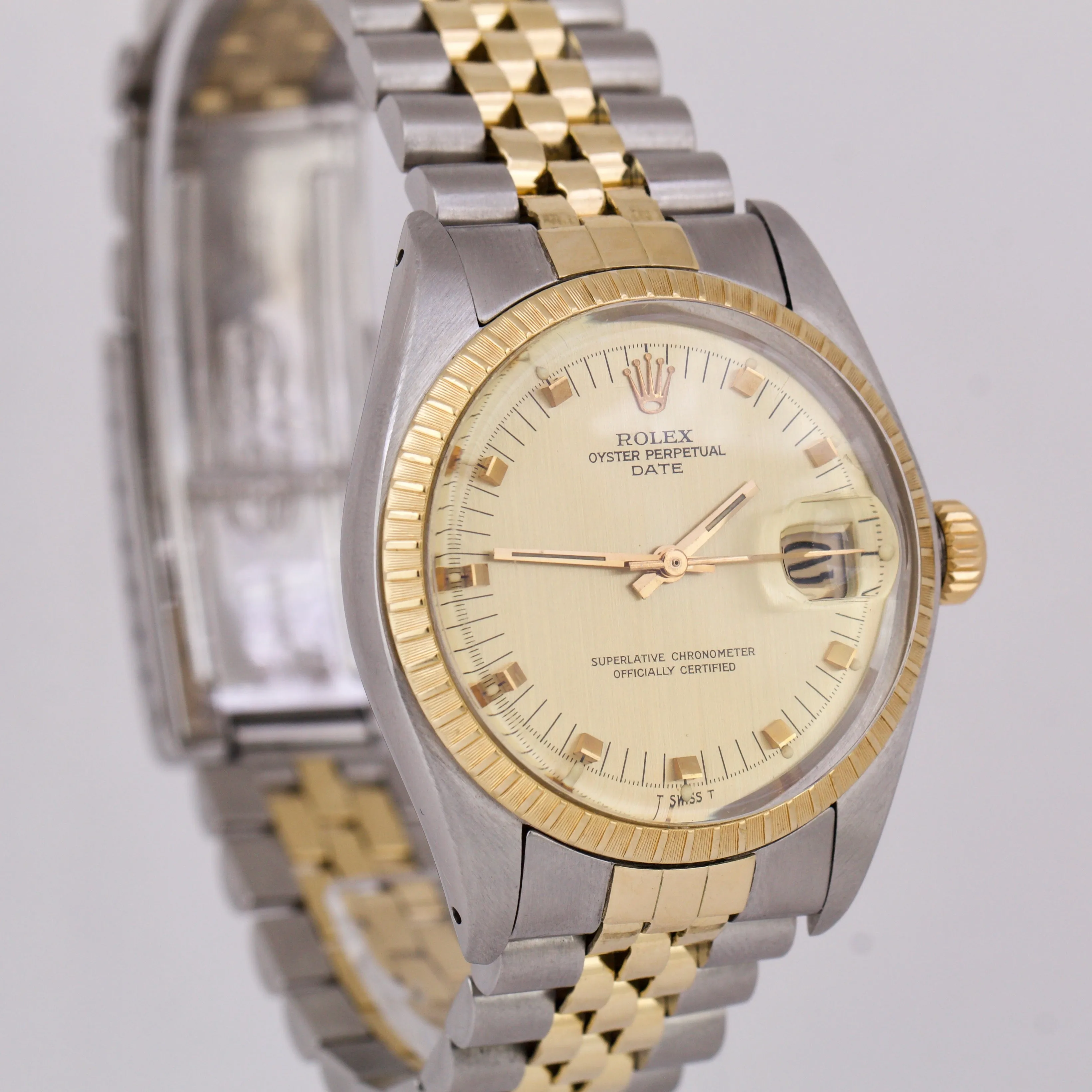 RSC Rolex Oyster Perpetual Date CHAMPAGNE Two-Tone Gold Steel JUBILEE 34mm 1505