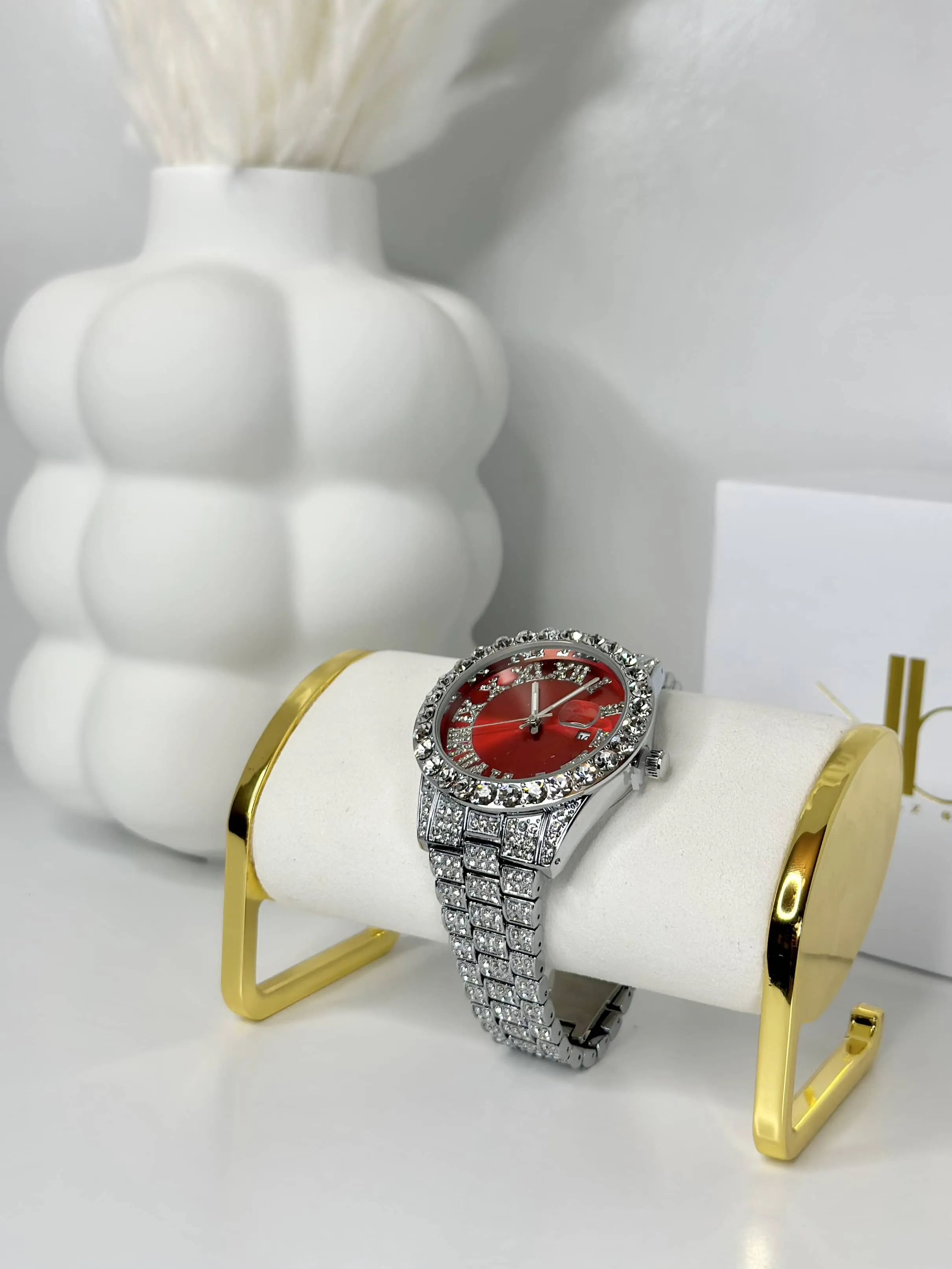 SCARLET RED | SILVER BAND WATCH