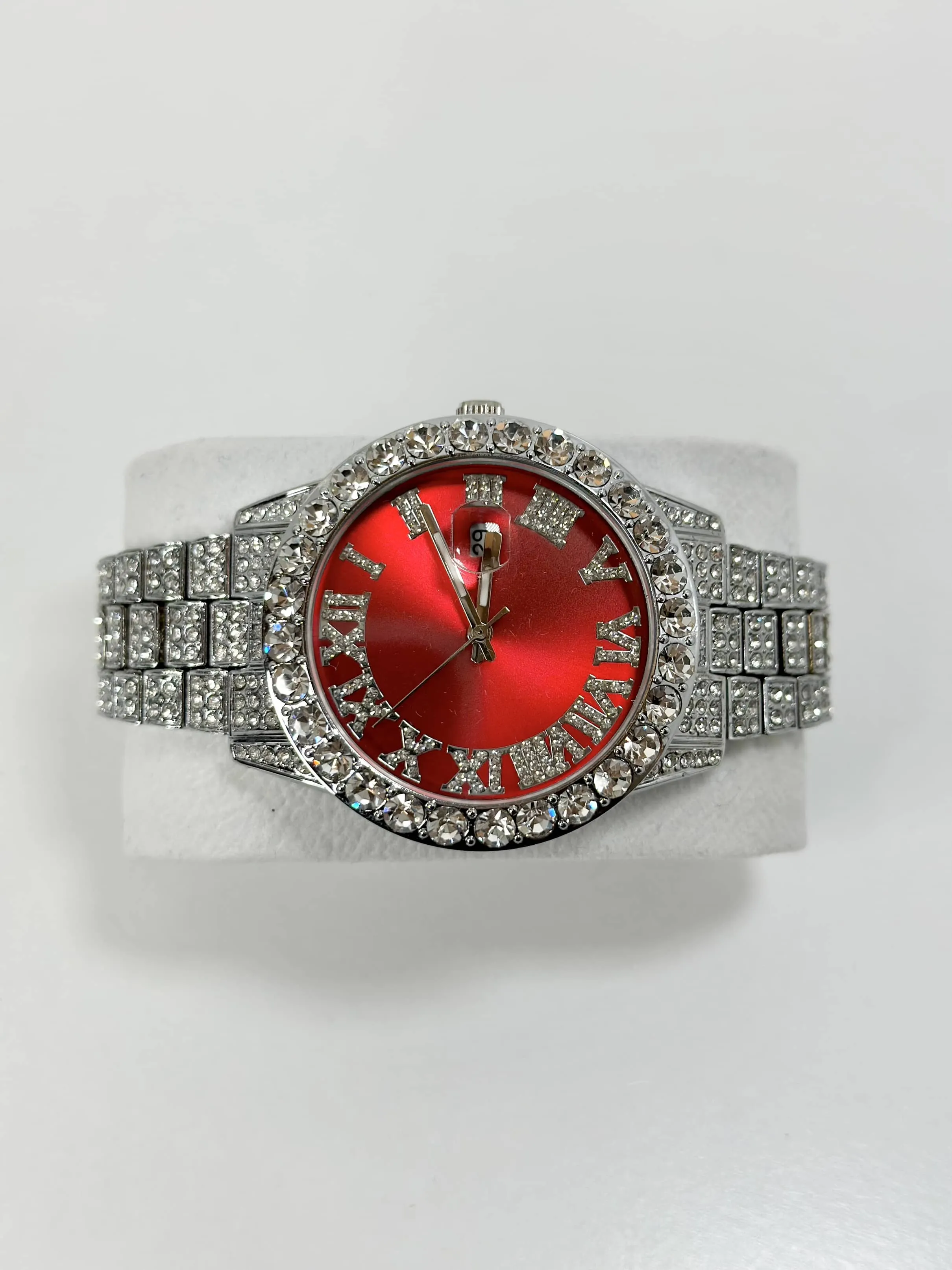 SCARLET RED | SILVER BAND WATCH