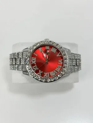 SCARLET RED | SILVER BAND WATCH
