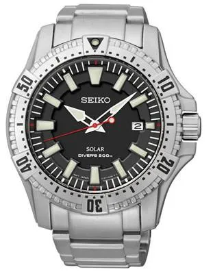 Seiko Mens Solar Diver - Stainless Steel - Black Dial - Date - Bracelet