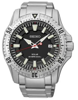 Seiko Mens Solar Diver - Stainless Steel - Black Dial - Date - Bracelet