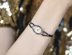 Silver eye watch for woman, Unique 50s lady watch Ray, Cocktail watch tiny, Gold plated cuts case, evening fashion watch, New leather band