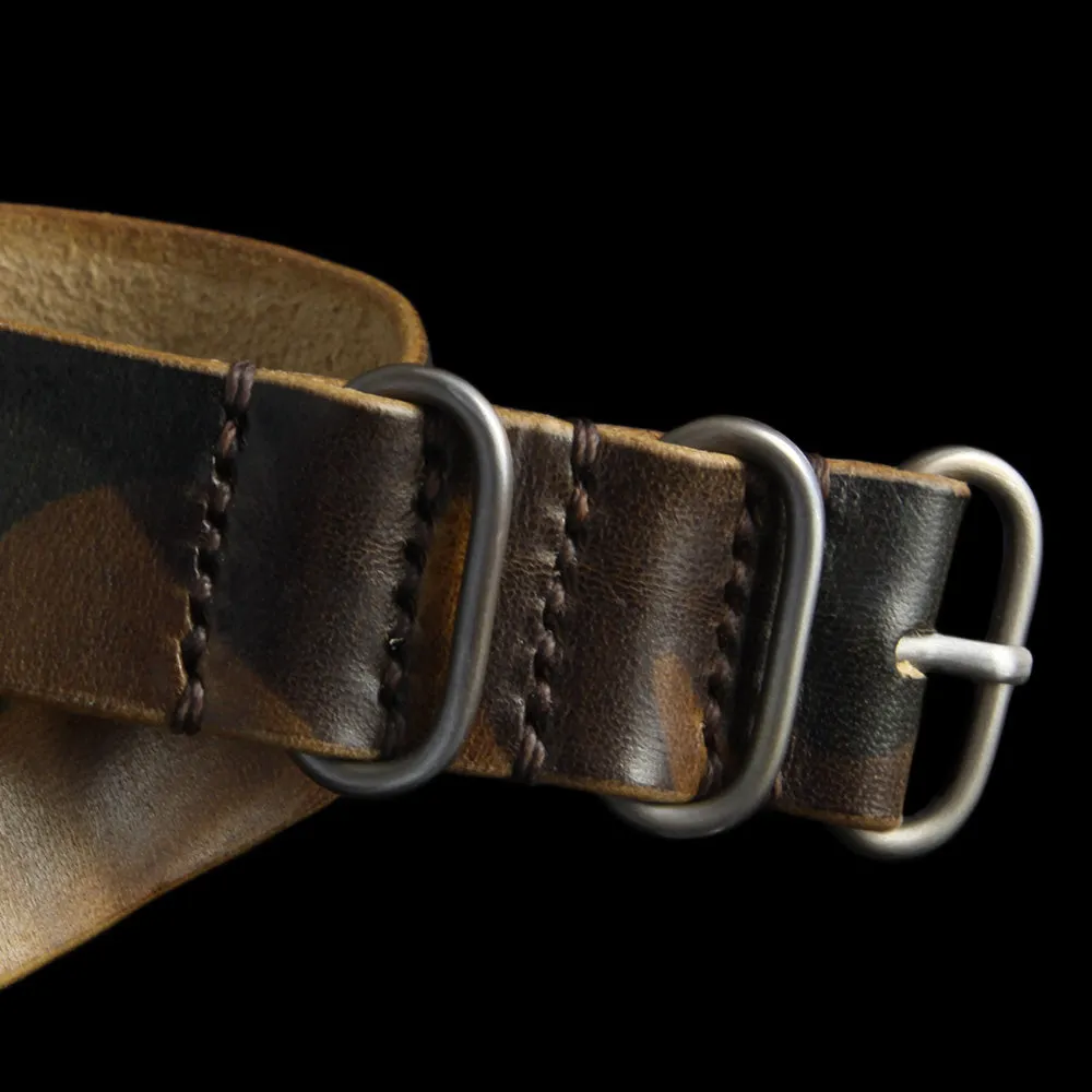 Single Pass Leather Watch Strap, 3-Ring Military 101