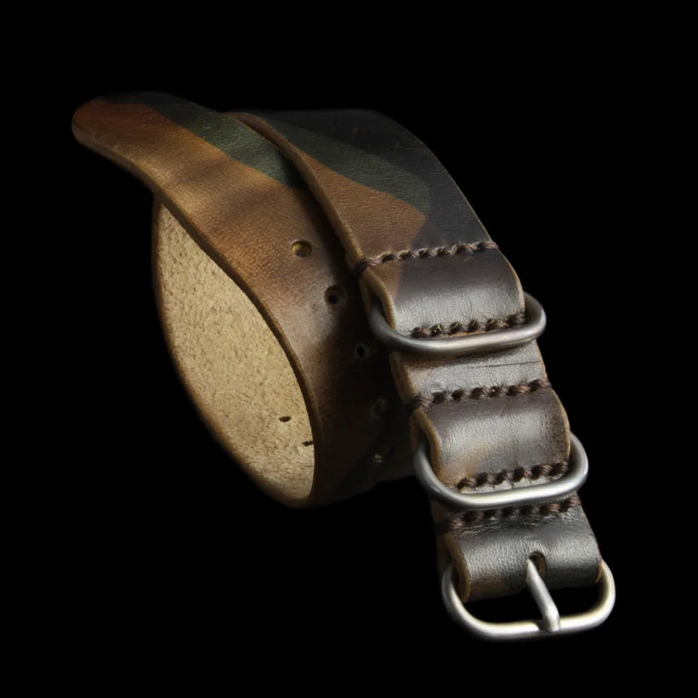 Single Pass Leather Watch Strap, 3-Ring Military 101
