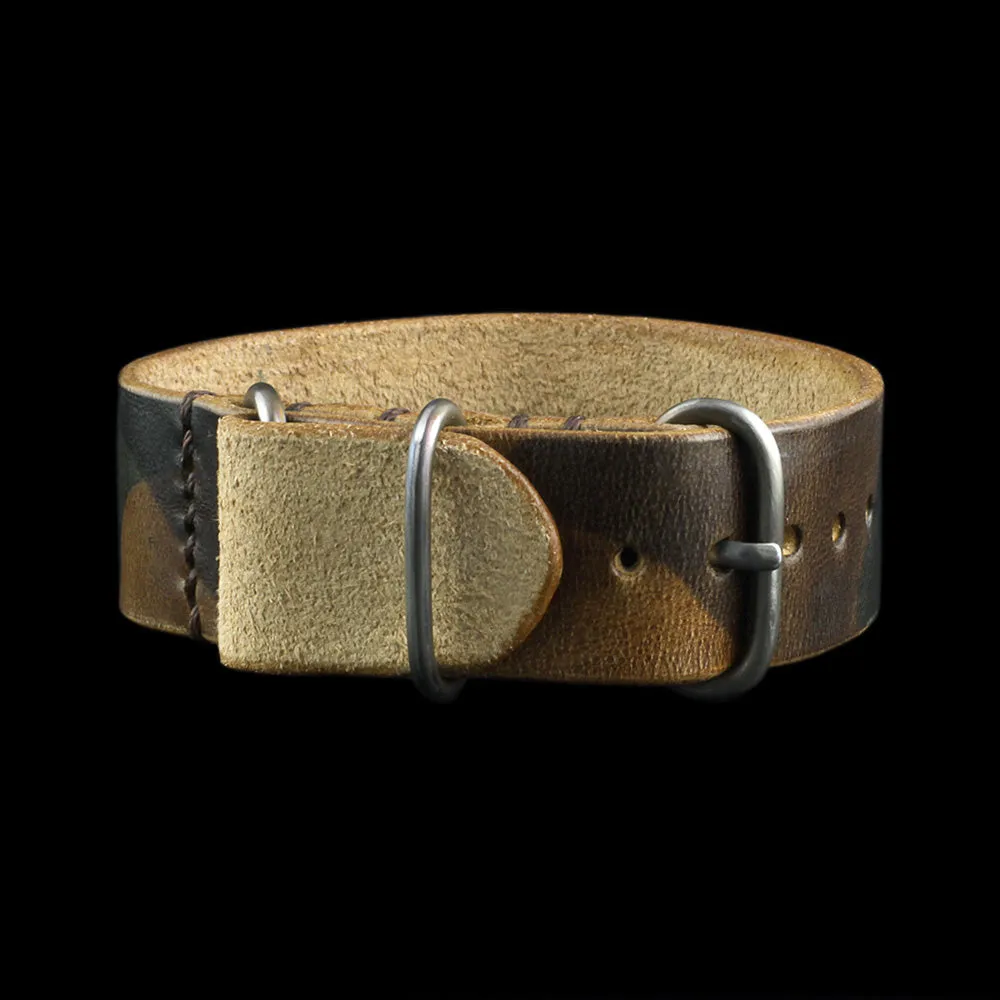 Single Pass Leather Watch Strap, 3-Ring Military 101