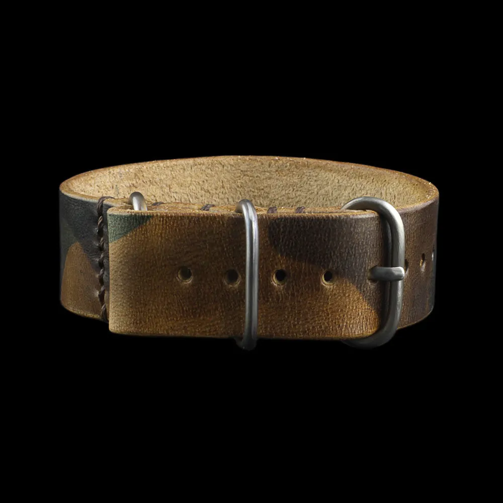 Single Pass Leather Watch Strap, 3-Ring Military 101