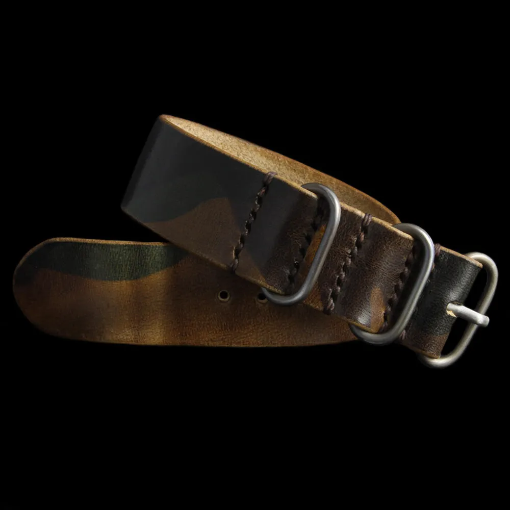 Single Pass Leather Watch Strap, 3-Ring Military 101