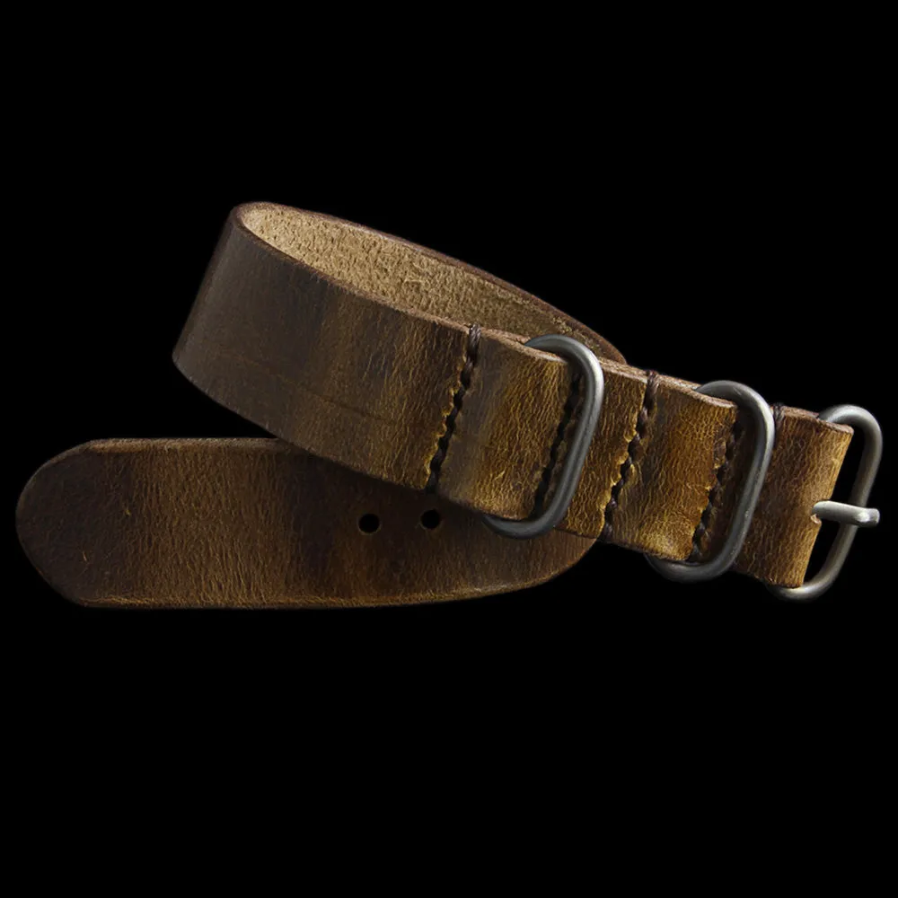 Single Pass Leather Watch Strap, 3-Ring Military 102