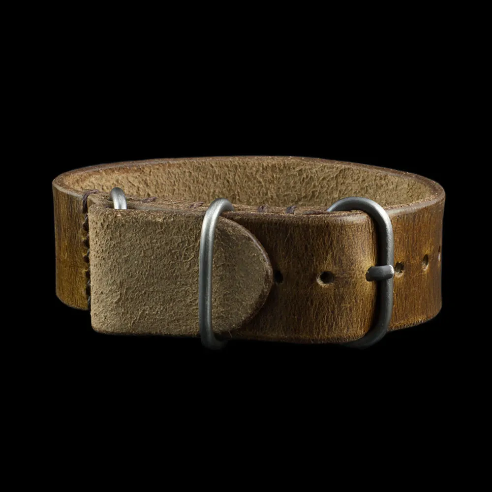 Single Pass Leather Watch Strap, 3-Ring Military 102