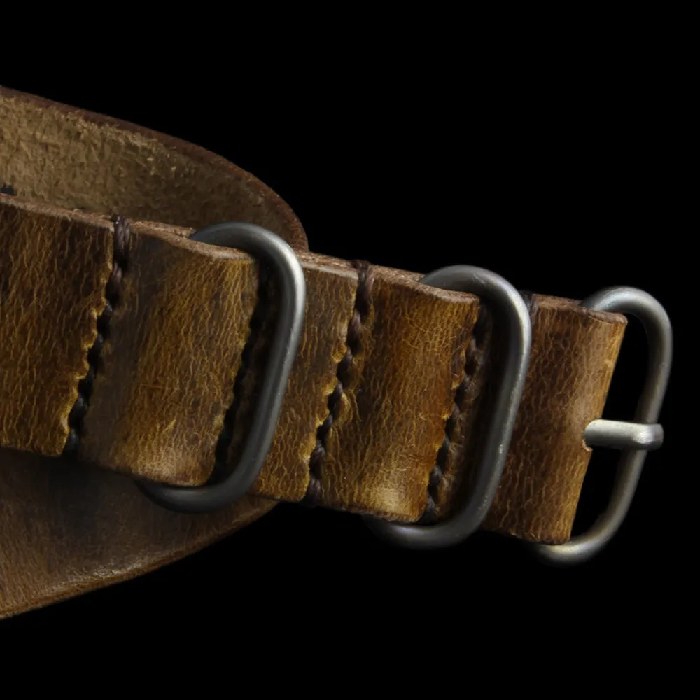Single Pass Leather Watch Strap, 3-Ring Military 102