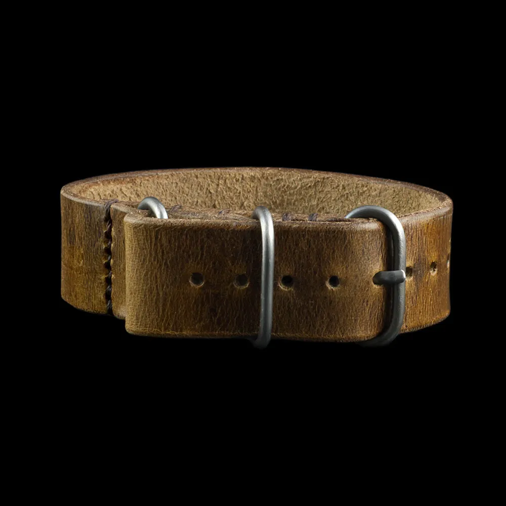 Single Pass Leather Watch Strap, 3-Ring Military 102