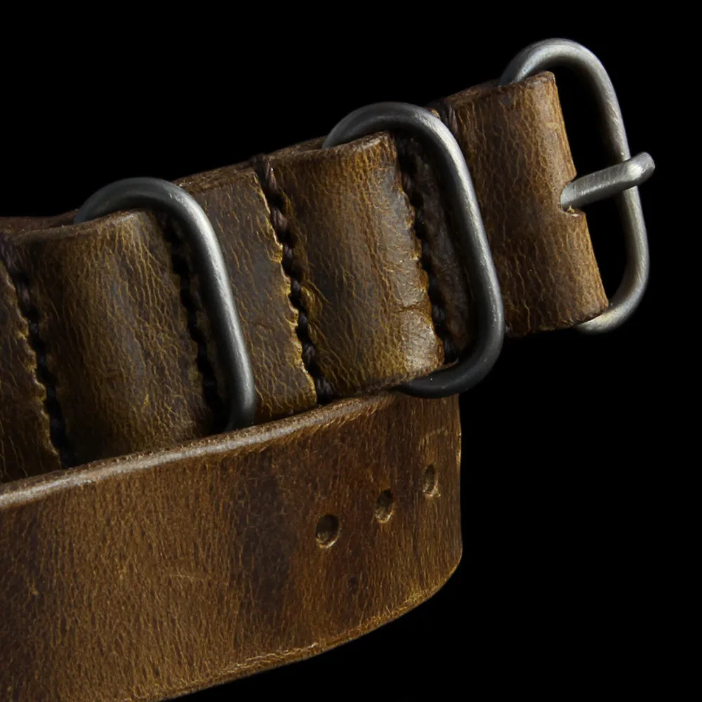 Single Pass Leather Watch Strap, 3-Ring Military 102