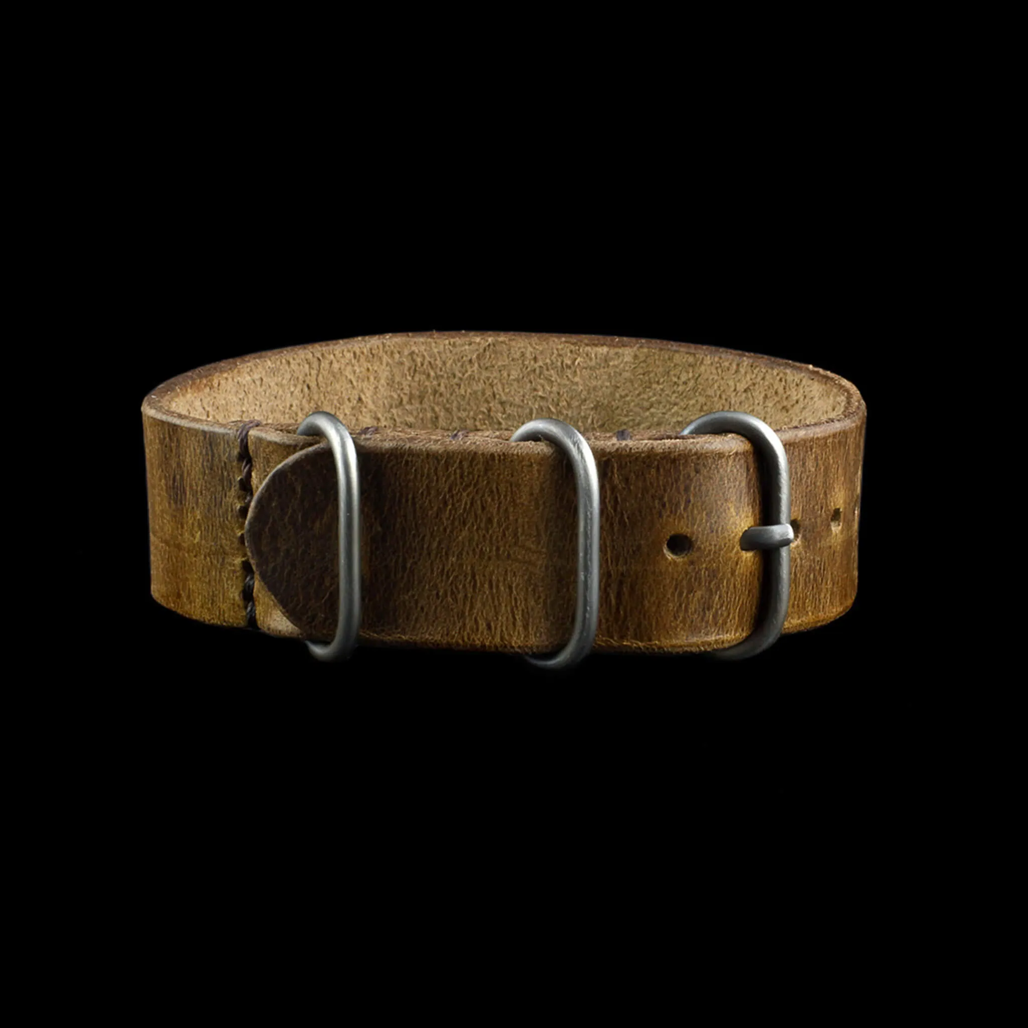 Single Pass Leather Watch Strap, 3-Ring Military 102