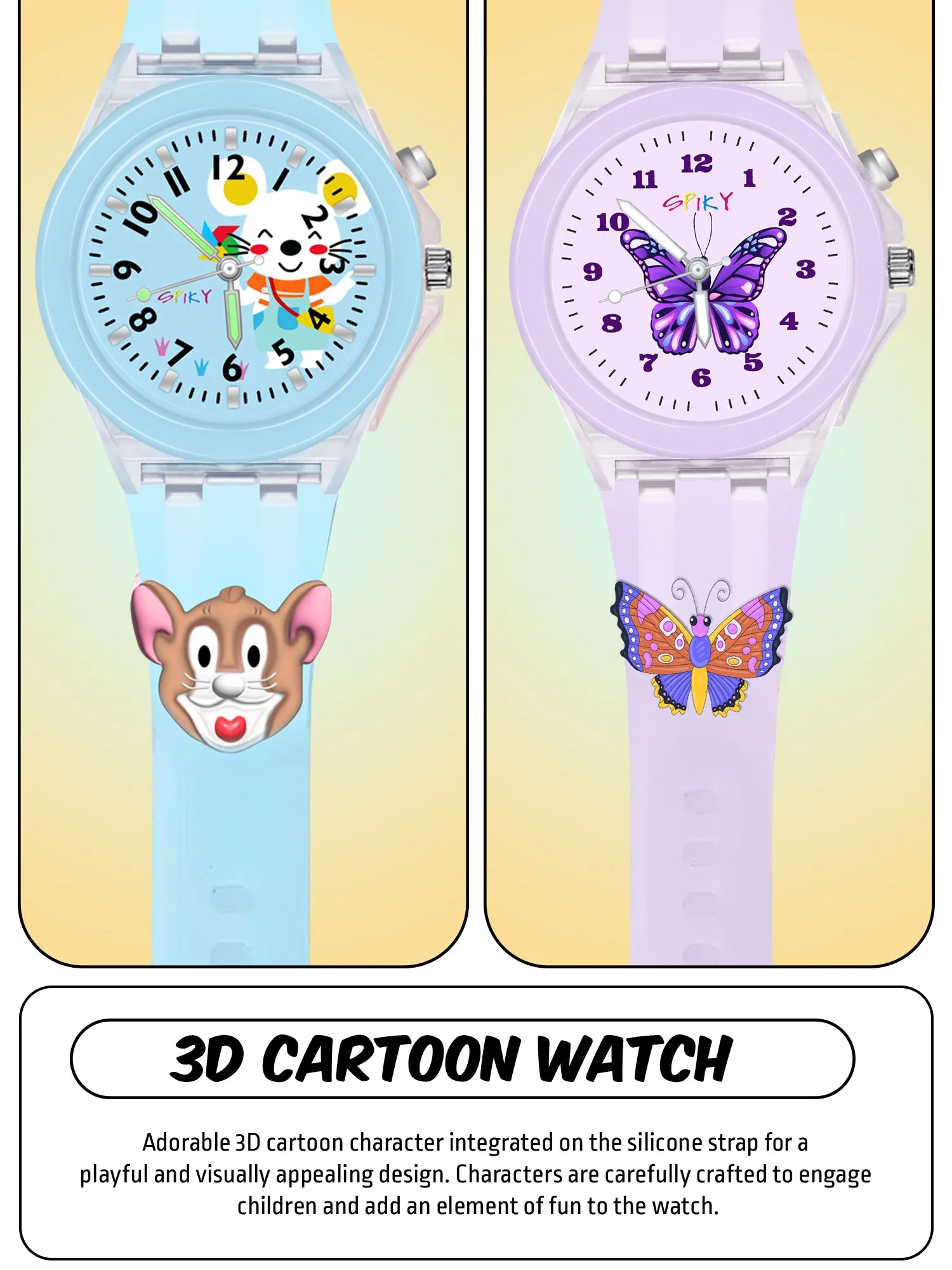 Spiky Combo of Butterfly & Monkey 3D Cartoon Analog Light Watch